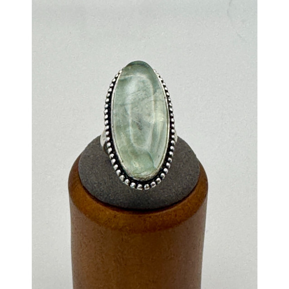 Prehnite Stone Estate Ring .925 Stone Sz 6.5 11.29 Grams - 1 1/4" - Picture 2 of 3